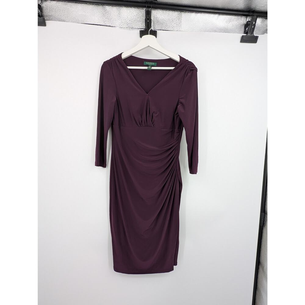 Lauren Ralph Lauren Purple Dress Faux Wrap Women's 10 Career Office **